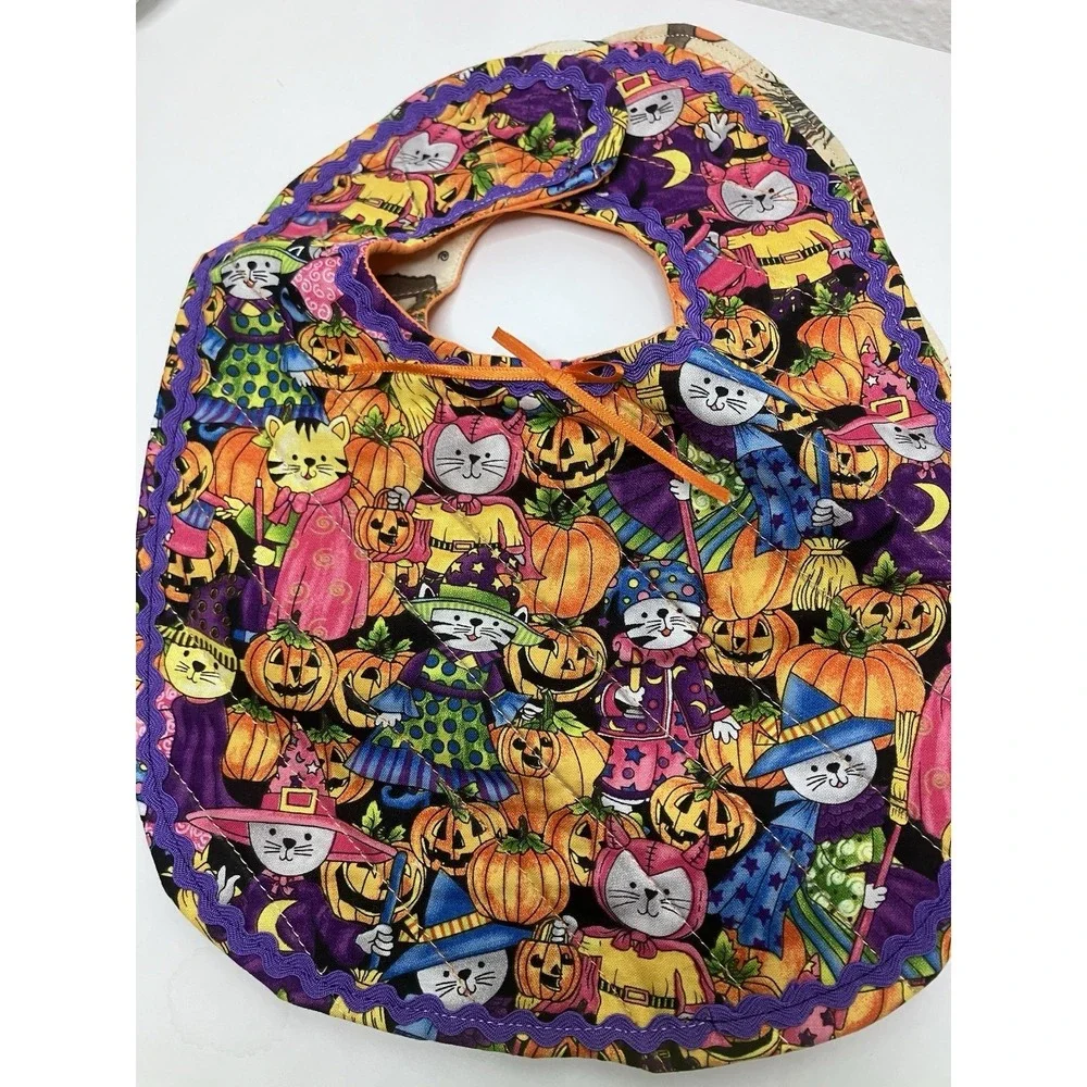Set Of 2 Handmade Halloween Baby Bibs Cats Jackolanterns Spooky Trick Or Treat
